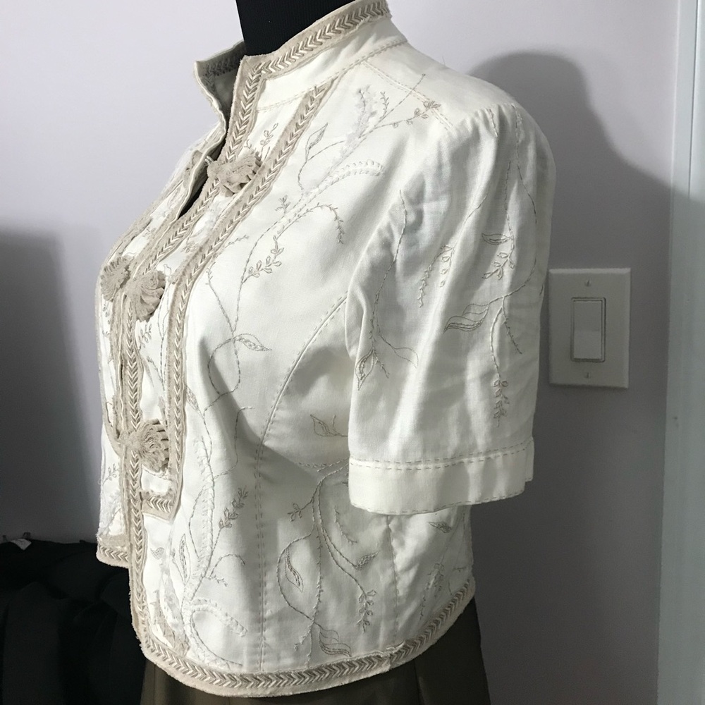 Elie Tahari Cream Embroidered Blazer Size L